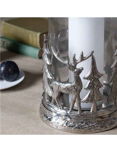Hill Interiors Silver Stag Scene Hurricane Lantern 22705