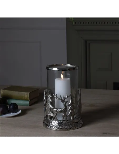 Hill Interiors Silver Stag Scene Hurricane Lantern 22705