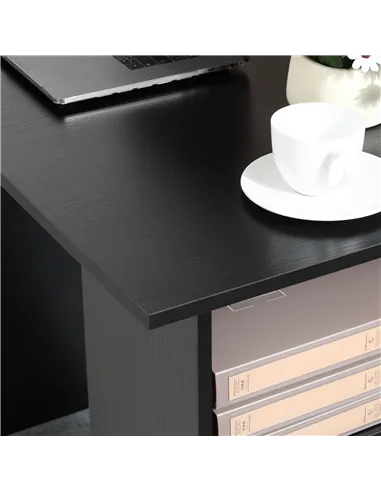 HOMCOM Computer Desk, Writing Table, PC Workstation with 3 Storage Shelves and Drawers, Black Handle, for Home Office, Black