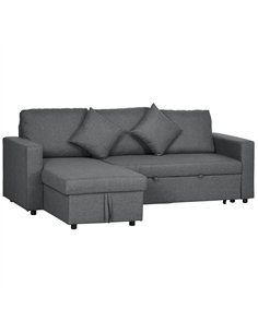 HOMCOM Corner Sofa Bed with Storage, 3 Seater Pull Out Sofa Bed, Convertible L Shape Sofa Couch with Reversible Chaise Lounge fo