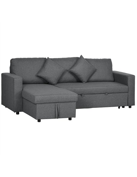 HOMCOM Corner Sofa Bed with Storage, 3 Seater Pull Out Sofa Bed, Convertible L Shape Sofa Couch with Reversible Chaise Lounge fo
