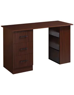 HOMCOM Computer Desk, Writing Table, PC Workstation with 3 Storage Shelves and Drawers, Black Handle, for Home Office, Walnut Br