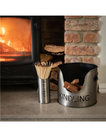 Hill Interiors Pewter Finish Logs And Kindling Buckets & Matchstick Holder 19142