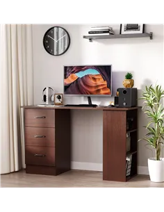 HOMCOM Computer Desk, Writing Table, PC Workstation with 3 Storage Shelves and Drawers, Black Handle, for Home Office, Walnut Br 2