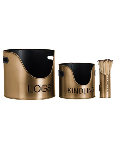 Hill Interiors Bronze Finish Logs And Kindling Buckets & Matchstick Holder 20050