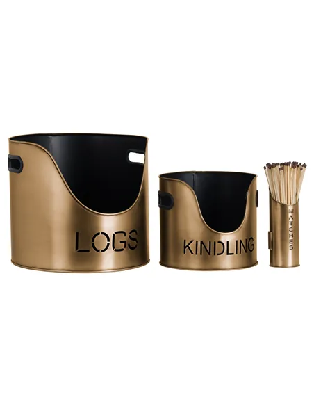 Hill Interiors Bronze Finish Logs And Kindling Buckets & Matchstick Holder 20050