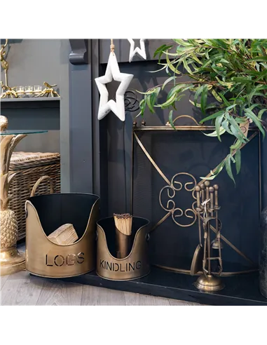 Hill Interiors Bronze Finish Logs And Kindling Buckets & Matchstick Holder 20050