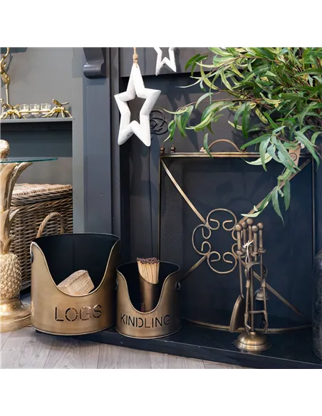 Hill Interiors Bronze Finish Logs And Kindling Buckets & Matchstick Holder 20050