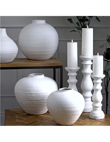 Hill Interiors Matt White Large Ceramic Column Candle Holder 22255