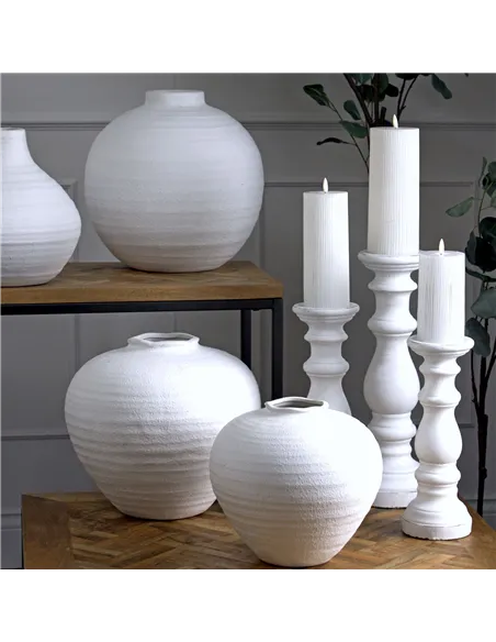 Hill Interiors Matt White Large Ceramic Column Candle Holder 22255
