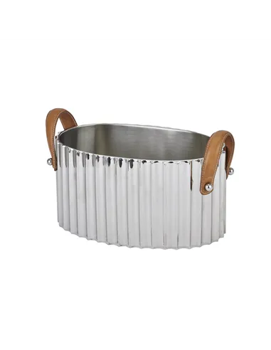Hill Interiors Large Silver Fluted Leather Handled Champagne Cooler 22567