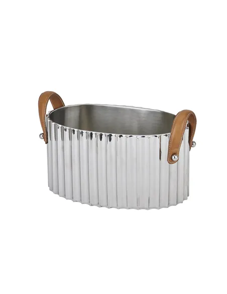 Hill Interiors Large Silver Fluted Leather Handled Champagne Cooler 22567