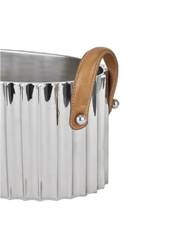 Hill Interiors Large Silver Fluted Leather Handled Champagne Cooler 22567