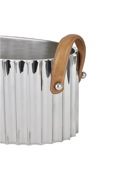 Hill Interiors Large Silver Fluted Leather Handled Champagne Cooler 22567
