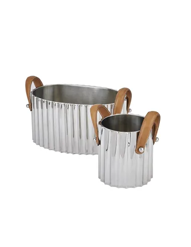 Hill Interiors Large Silver Fluted Leather Handled Champagne Cooler 22567