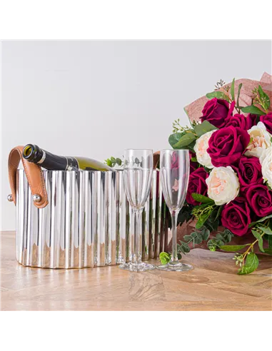 Hill Interiors Large Silver Fluted Leather Handled Champagne Cooler 22567