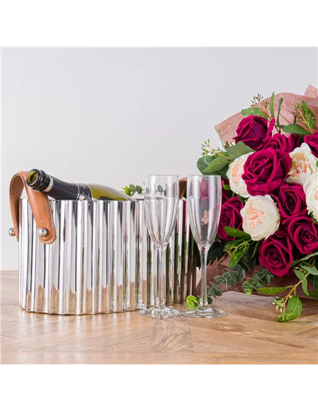 Hill Interiors Large Silver Fluted Leather Handled Champagne Cooler 22567