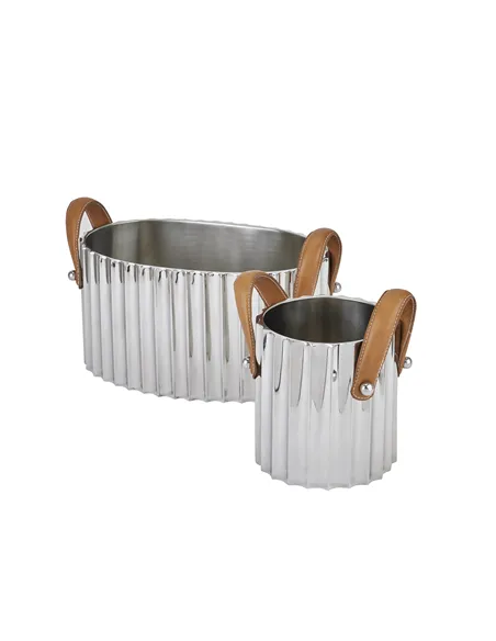 Hill Interiors Silver Fluted Leather Handled Single Champagne Cooler 22568