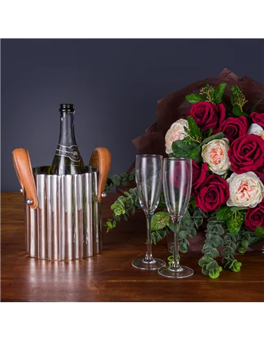 Hill Interiors Silver Fluted Leather Handled Single Champagne Cooler 22568