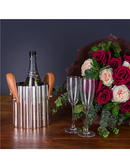 Hill Interiors Silver Fluted Leather Handled Single Champagne Cooler 22568