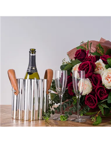 Hill Interiors Silver Fluted Leather Handled Single Champagne Cooler 22568