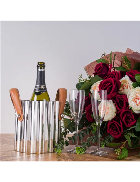 Hill Interiors Silver Fluted Leather Handled Single Champagne Cooler 22568