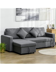 HOMCOM Corner Sofa Bed with Storage, 3 Seater Pull Out Sofa Bed, Convertible L Shape Sofa Couch with Reversible Chaise Lounge fo 2