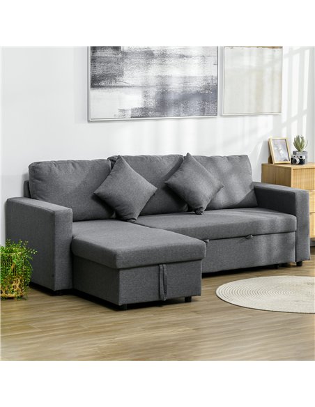 HOMCOM Corner Sofa Bed with Storage, 3 Seater Pull Out Sofa Bed, Convertible L Shape Sofa Couch with Reversible Chaise Lounge fo
