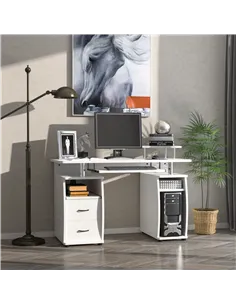 HOMCOM Computer Desk Office PC Table Workstation with Keyboard Tray, CPU Shelf, Drawers, Sliding Scanner Shelf, White 2