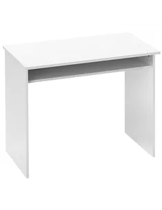 HOMCOM 90 x 50cm Computer Table, Modern Home Office Desk, Small Writing Desk with Storage Shelf, High Gloss White