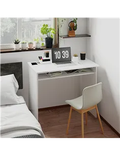 HOMCOM 90 x 50cm Computer Table, Modern Home Office Desk, Small Writing Desk with Storage Shelf, High Gloss White 2