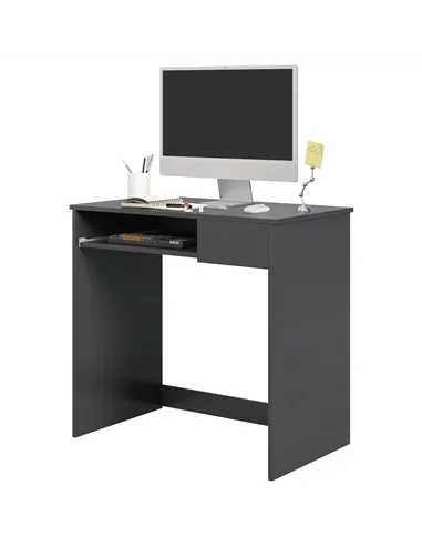 HOMCOM Compact Computer Desk with Keyboard Tray and Drawer, Study Desk, Writing Desk for Home Office, Grey