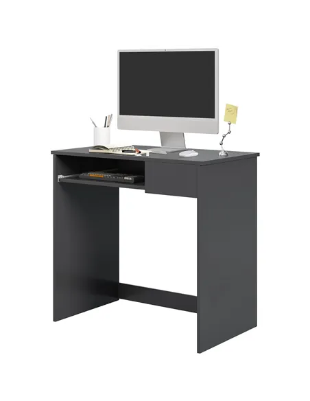 HOMCOM Compact Computer Desk with Keyboard Tray and Drawer, Study Desk, Writing Desk for Home Office, Grey