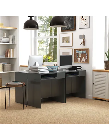 HOMCOM Compact Computer Desk with Keyboard Tray and Drawer, Study Desk, Writing Desk for Home Office, Grey