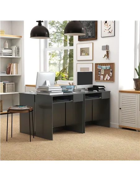 HOMCOM Compact Computer Desk with Keyboard Tray and Drawer, Study Desk, Writing Desk for Home Office, Grey