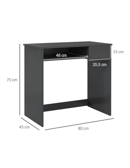 HOMCOM Compact Computer Desk with Keyboard Tray and Drawer, Study Desk, Writing Desk for Home Office, Grey