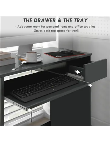 HOMCOM Compact Computer Desk with Keyboard Tray and Drawer, Study Desk, Writing Desk for Home Office, Grey