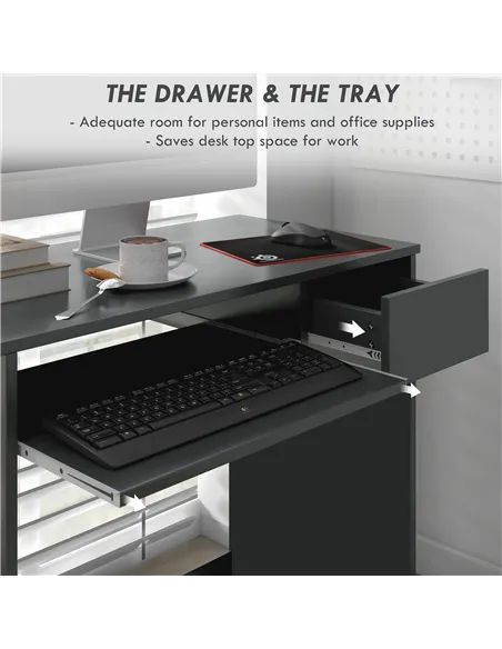 HOMCOM Compact Computer Desk with Keyboard Tray and Drawer, Study Desk, Writing Desk for Home Office, Grey