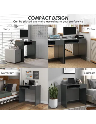 HOMCOM Compact Computer Desk with Keyboard Tray and Drawer, Study Desk, Writing Desk for Home Office, Grey