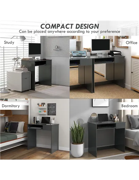 HOMCOM Compact Computer Desk with Keyboard Tray and Drawer, Study Desk, Writing Desk for Home Office, Grey