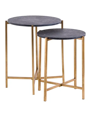 Hill Interiors Set Of 2 Gold And Black Marble Tables 20802