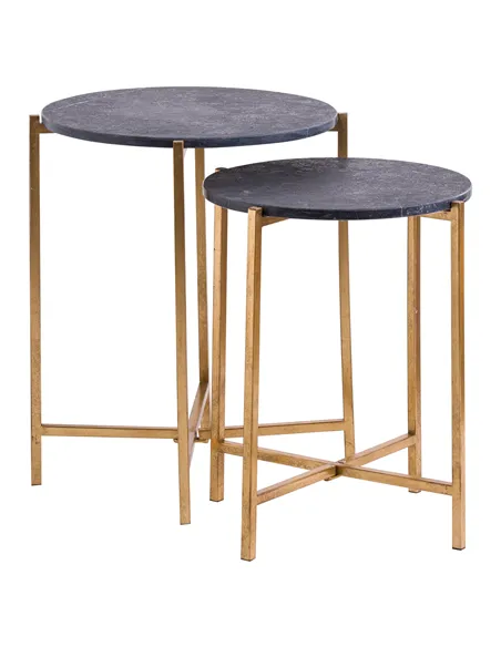 Hill Interiors Set Of 2 Gold And Black Marble Tables 20802
