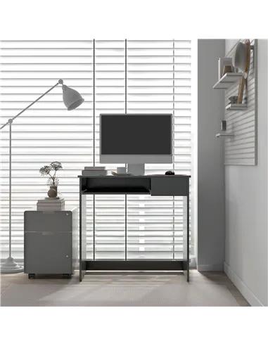 HOMCOM Compact Computer Desk with Keyboard Tray and Drawer, Study Desk, Writing Desk for Home Office, Grey