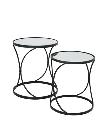 Hill Interiors Concaved Set Of Two Black Mirrored Side Tables 22487