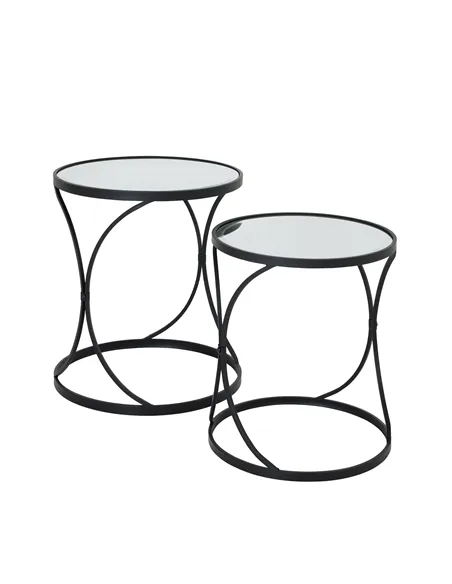 Hill Interiors Concaved Set Of Two Black Mirrored Side Tables 22487