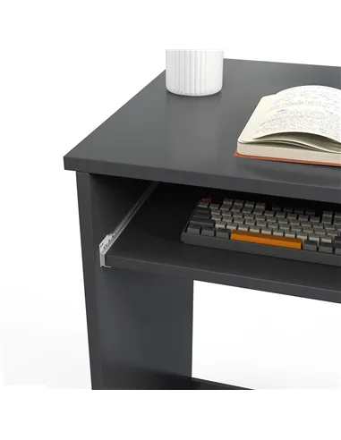 HOMCOM Compact Computer Desk with Keyboard Tray and Drawer, Study Desk, Writing Desk for Home Office, Grey
