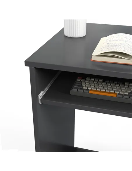 HOMCOM Compact Computer Desk with Keyboard Tray and Drawer, Study Desk, Writing Desk for Home Office, Grey