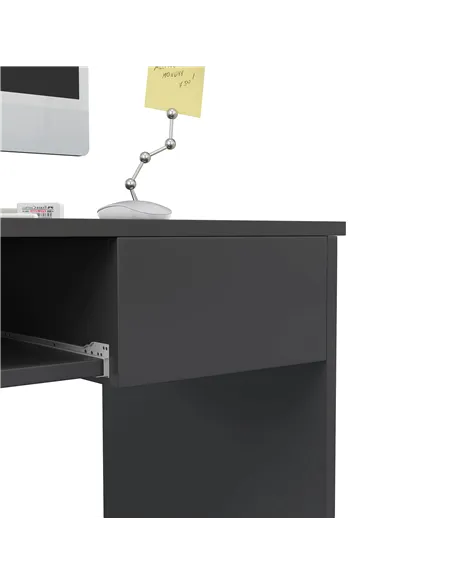 HOMCOM Compact Computer Desk with Keyboard Tray and Drawer, Study Desk, Writing Desk for Home Office, Grey