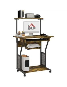 HOMCOM Multi-Storage Work Desk, with Sliding Keyboard Tray - Brown/Black