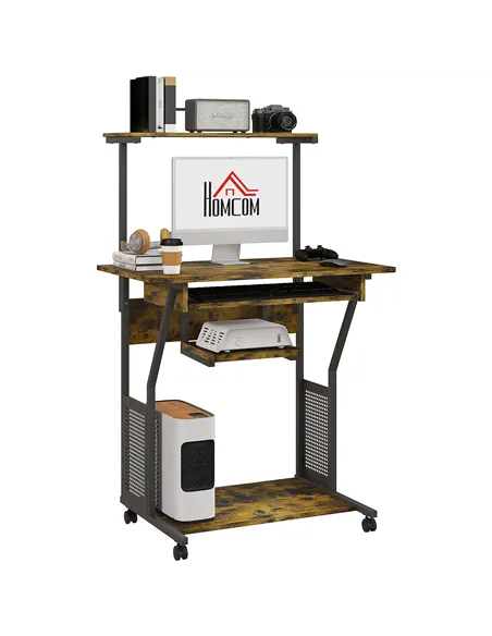 HOMCOM Multi-Storage Work Desk, with Sliding Keyboard Tray - Brown/Black